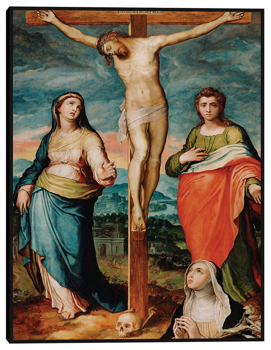Cuadro decorativo Cristo en la cruz con los santos María, Juan evangelista y Catalina de Siena (alrededor de 1570) técnica mixta Figuras Celestiales