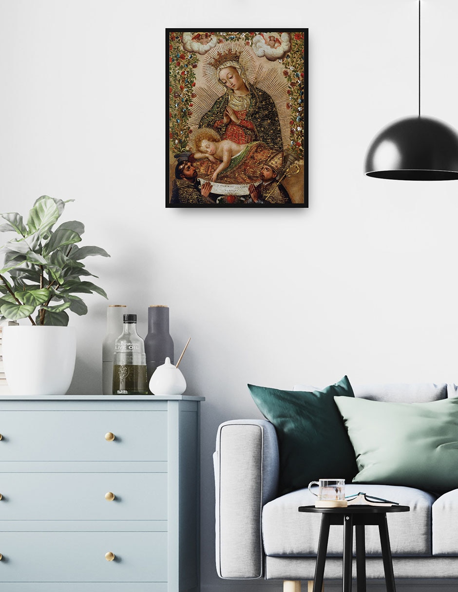 Cuadro decorativo La Virgen adorando al Niño Jesús con dos santos (siglo XVIII) técnica mixta Vírgenes 3