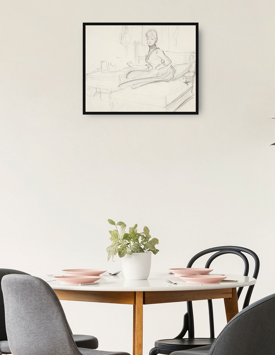 Cuadro decorativo Señora en la mesa de té técnica mixta Bocetos 2