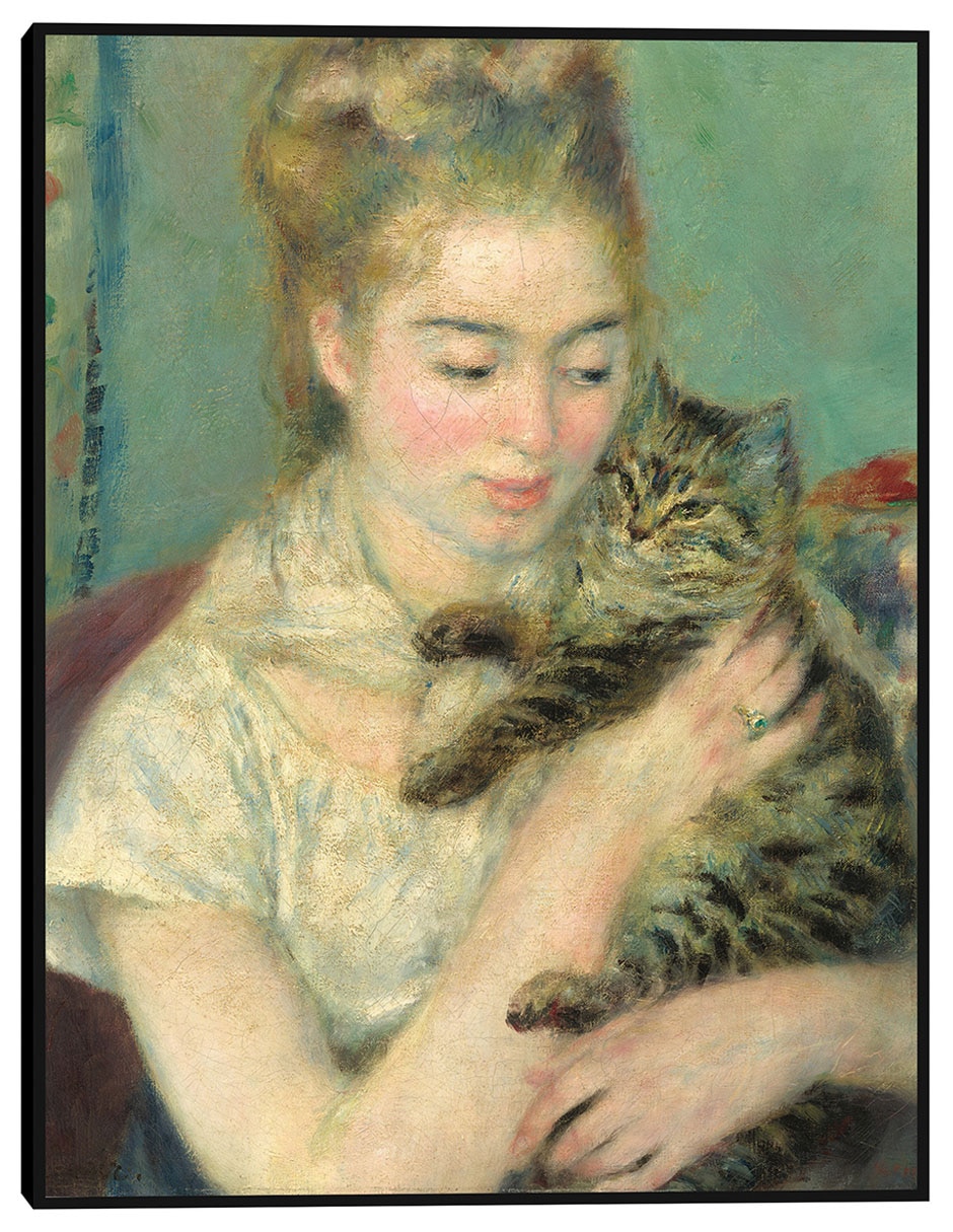 Cuadro decorativo Mujer con un gato técnica mixta Retratos Cuadro decorativo Mujer con un gato técnica mixta Retratos