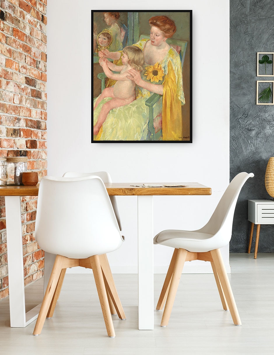 Cuadro decorativo Mujer con un girasol técnica mixta Familia 2