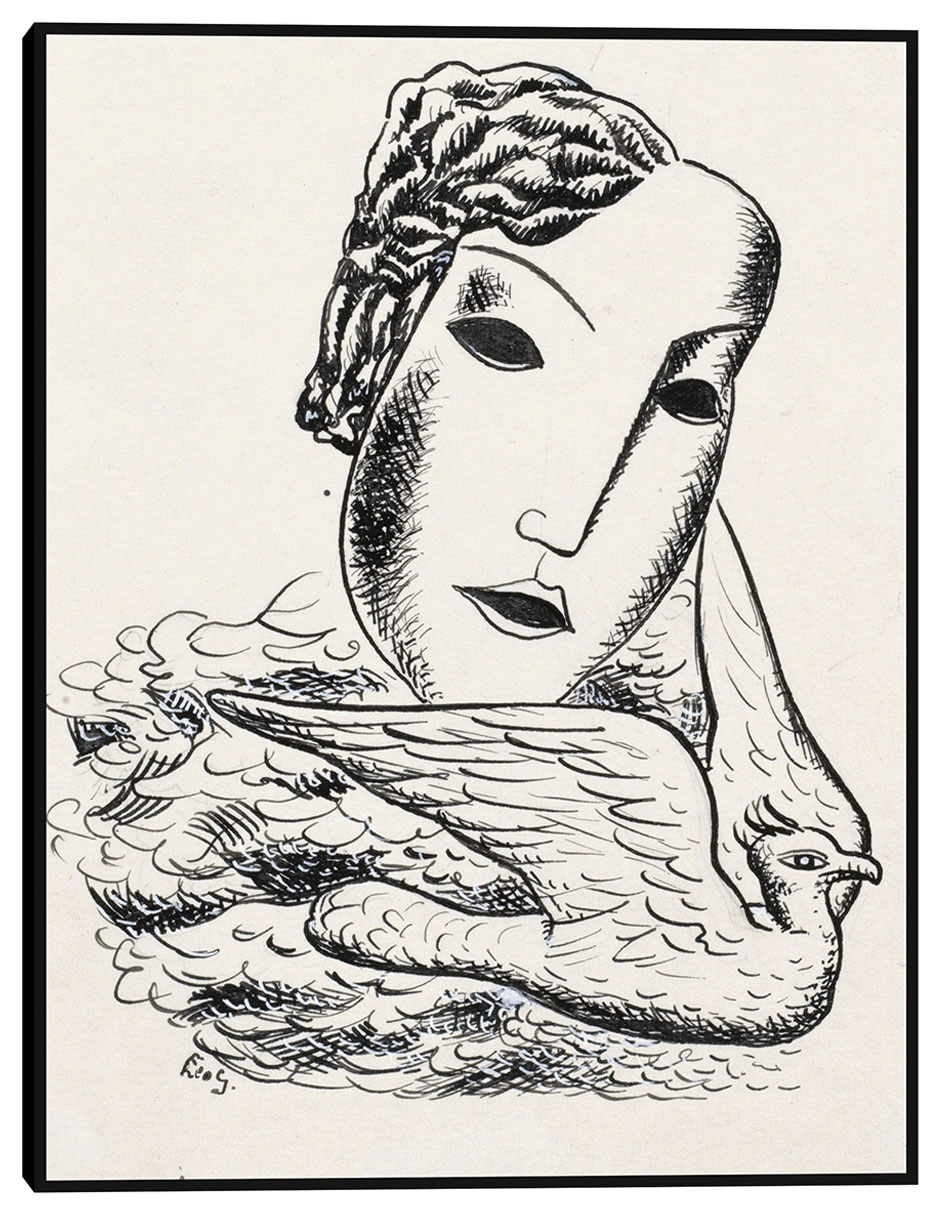 Cuadro decorativo Cabeza de mujer con pájaro (1935) técnica mixta Bocetos