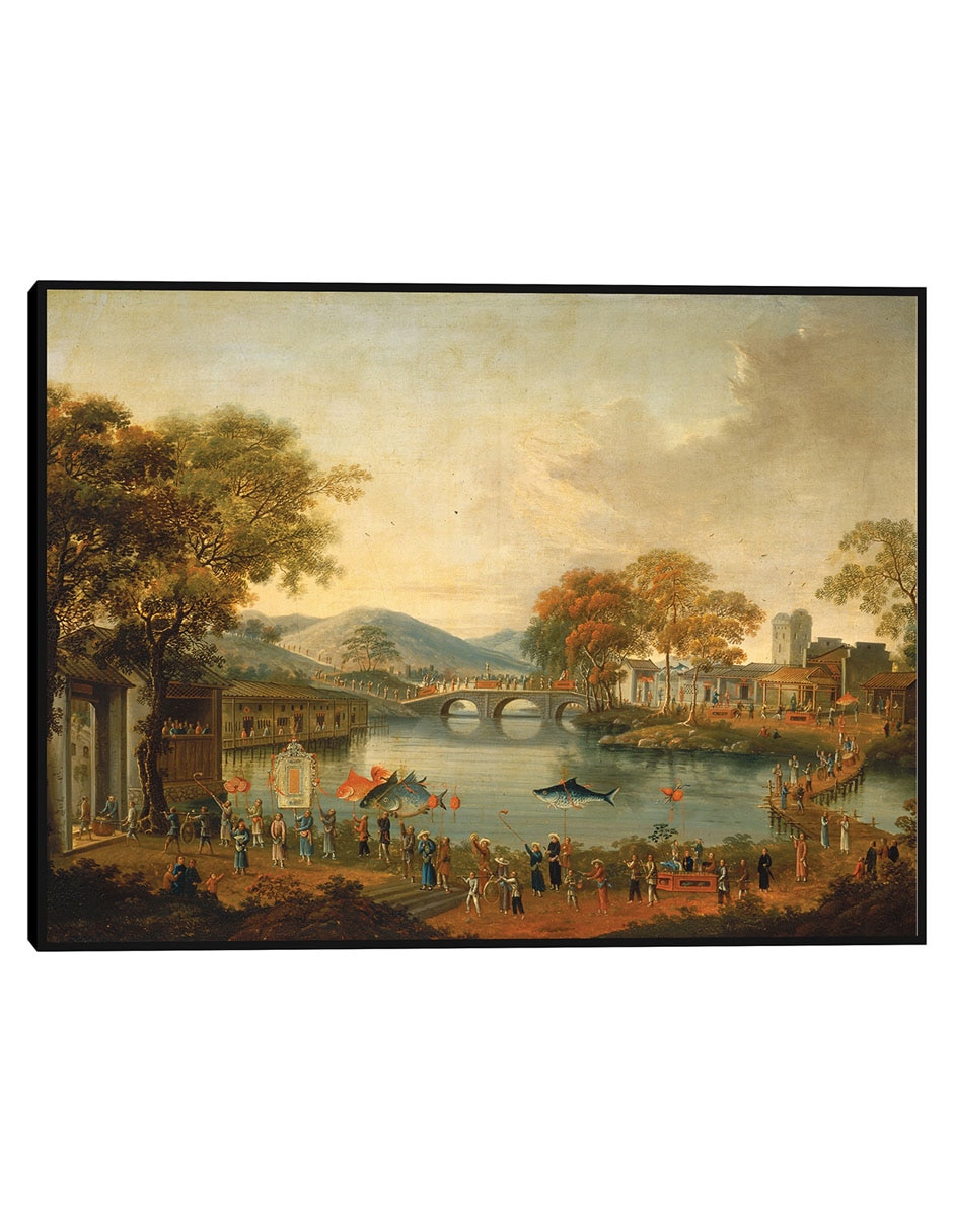 Cuadro decorativo Procesión Junto A Un Lago, Siglo XIX técnica mixta Gente