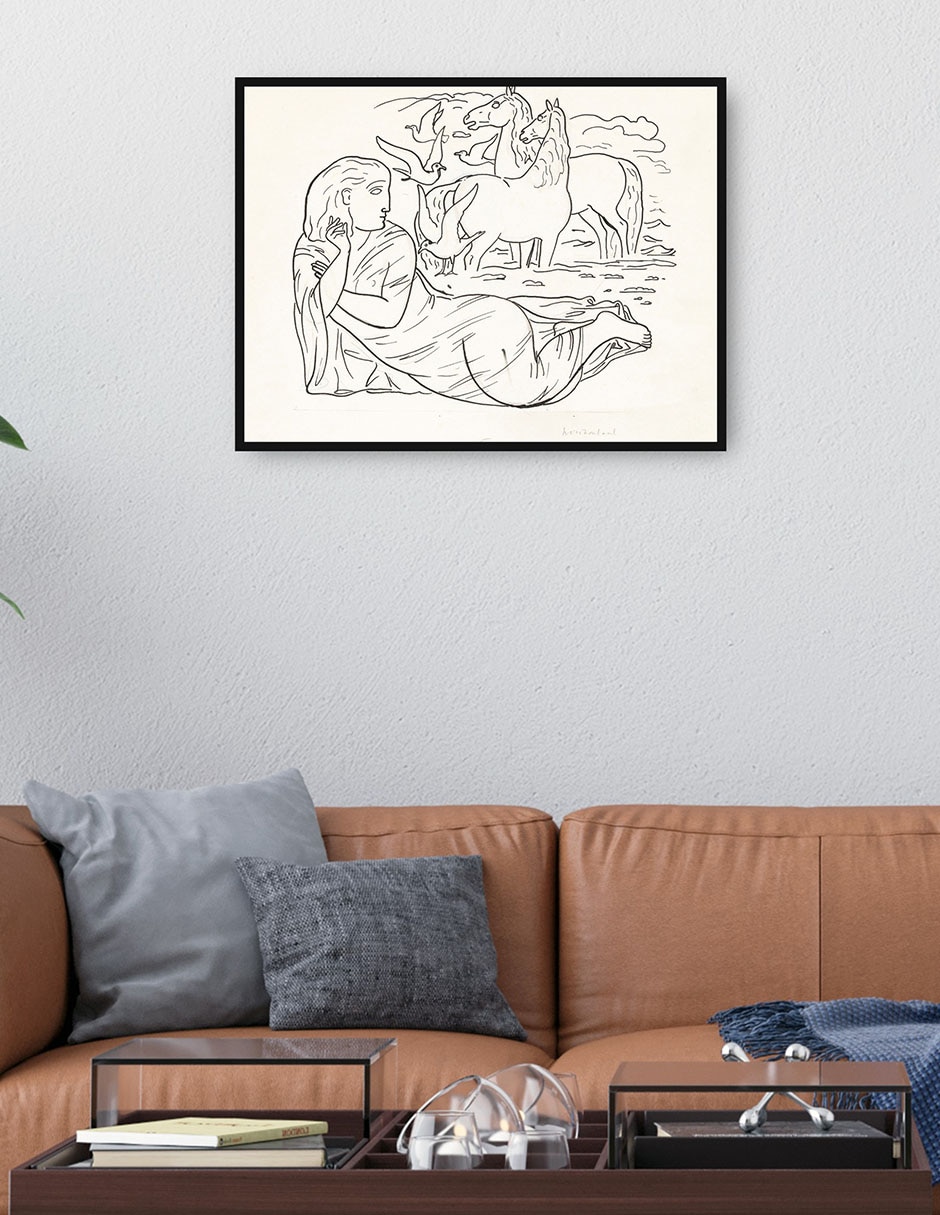 Cuadro decorativo Boceto de mujer tumbada en la playa con dos caballos y gaviotas (1891) técnica mixta Bocetos 2