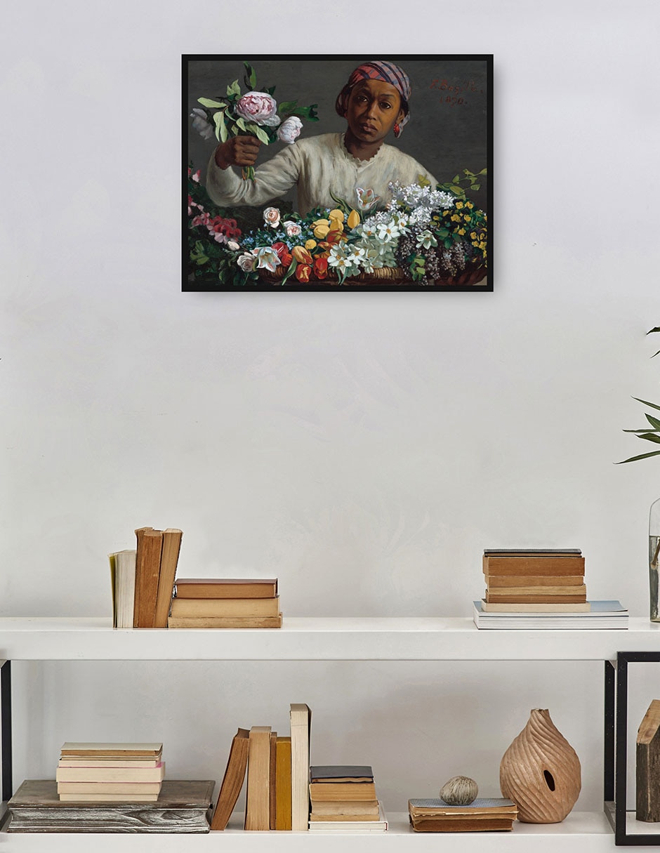 Cuadro decorativo Mujer joven con peonías técnica mixta Arreglo Floral 2