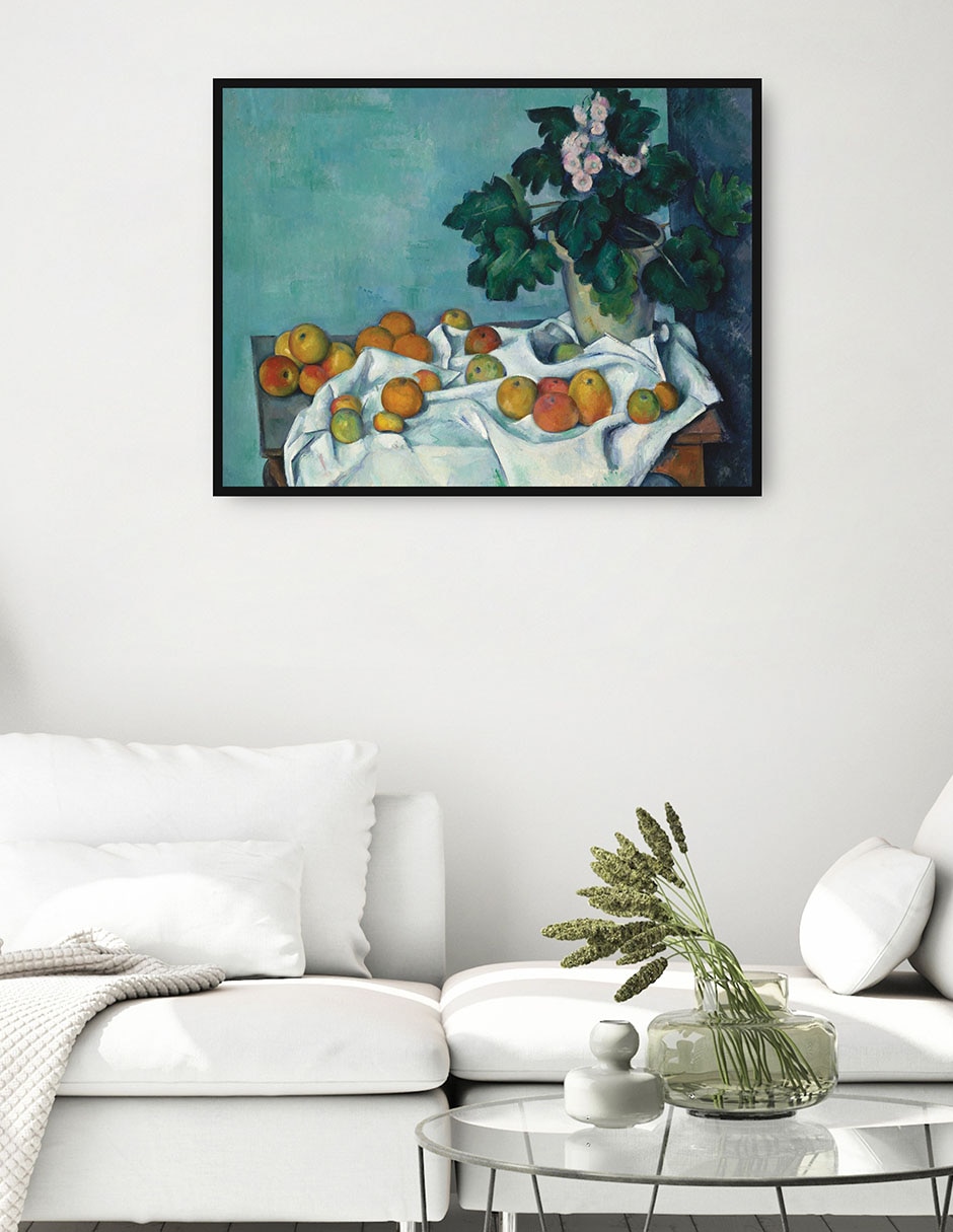 Cuadro decorativo Naturaleza muerta con manzanas y un tiesto de prímulas técnica mixta Obras 2