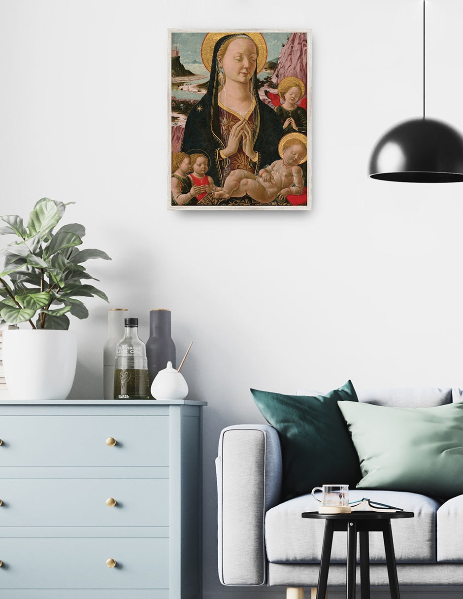 Cuadro decorativo Virgen Y El Niño Con Ángeles técnica mixta  Vírgenes 2