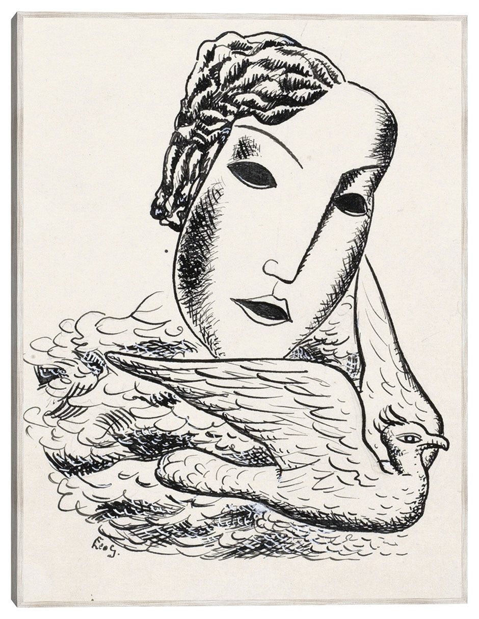 Cuadro decorativo Cabeza De Mujer Con Pájaro (1935) técnica mixta Bocetos