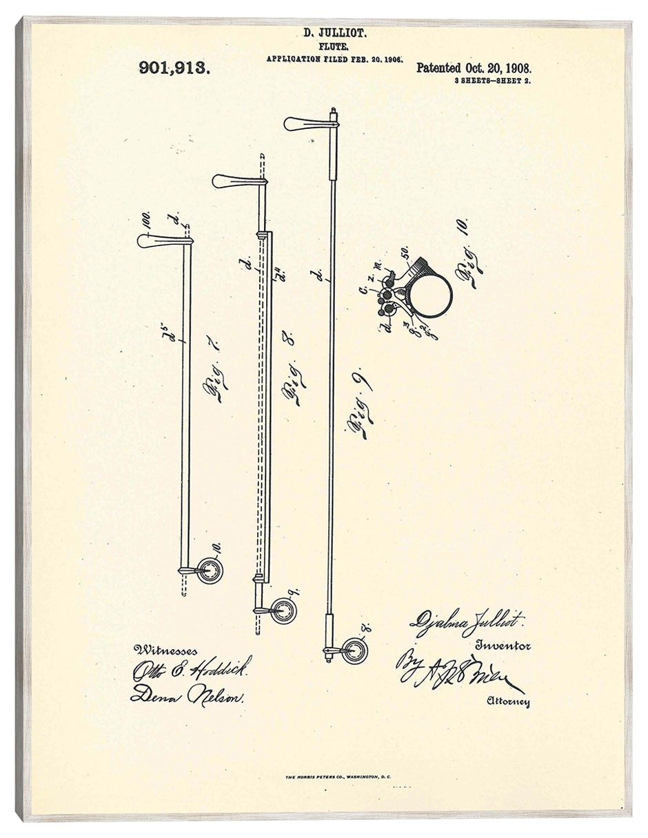 Cuadro decorativo Flauta Patentada, Inventora Djalma Julliot, 20 De Octubre De 1909 Ii técnica mixta Planos