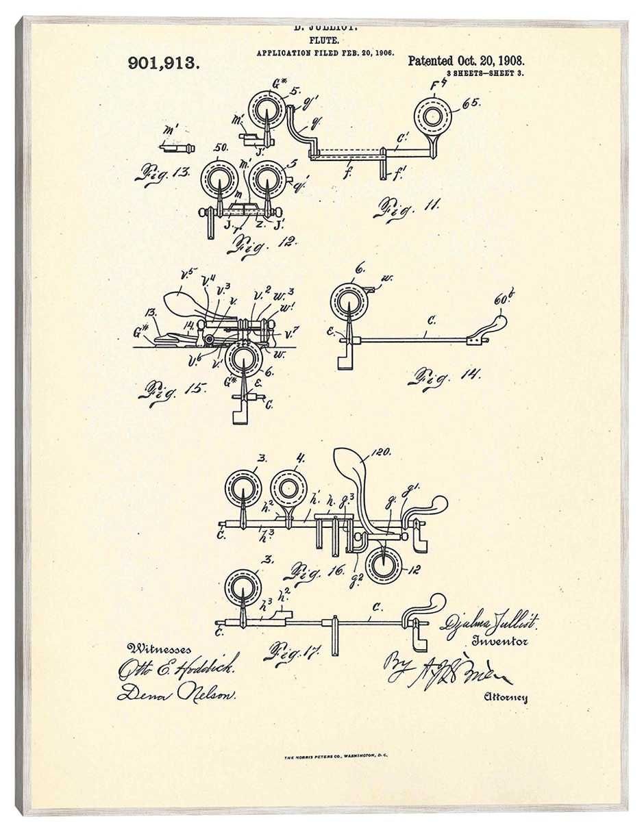 Cuadro decorativo Flauta Patentada, Inventora Djalma Julliot, 20 De Octubre De 1909 Iii técnica mixta Planos
