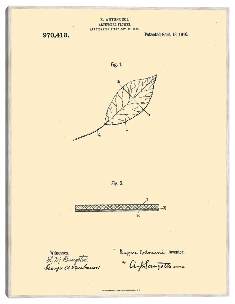 Cuadro decorativo Flor Artificial Patentada, Inventor: William A. Warner, 13 De Septiembre De 1910 técnica mixta Planos Cuadro decorativo Flor Artificial Patentada, Inventor: William A. Warner, 13 De Septiembre De 1910 técnica mixta Planos