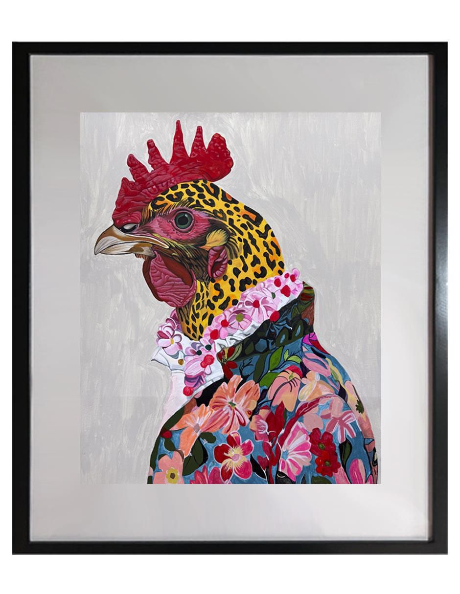 Pintura El Gallo Alegre técnica acrílico