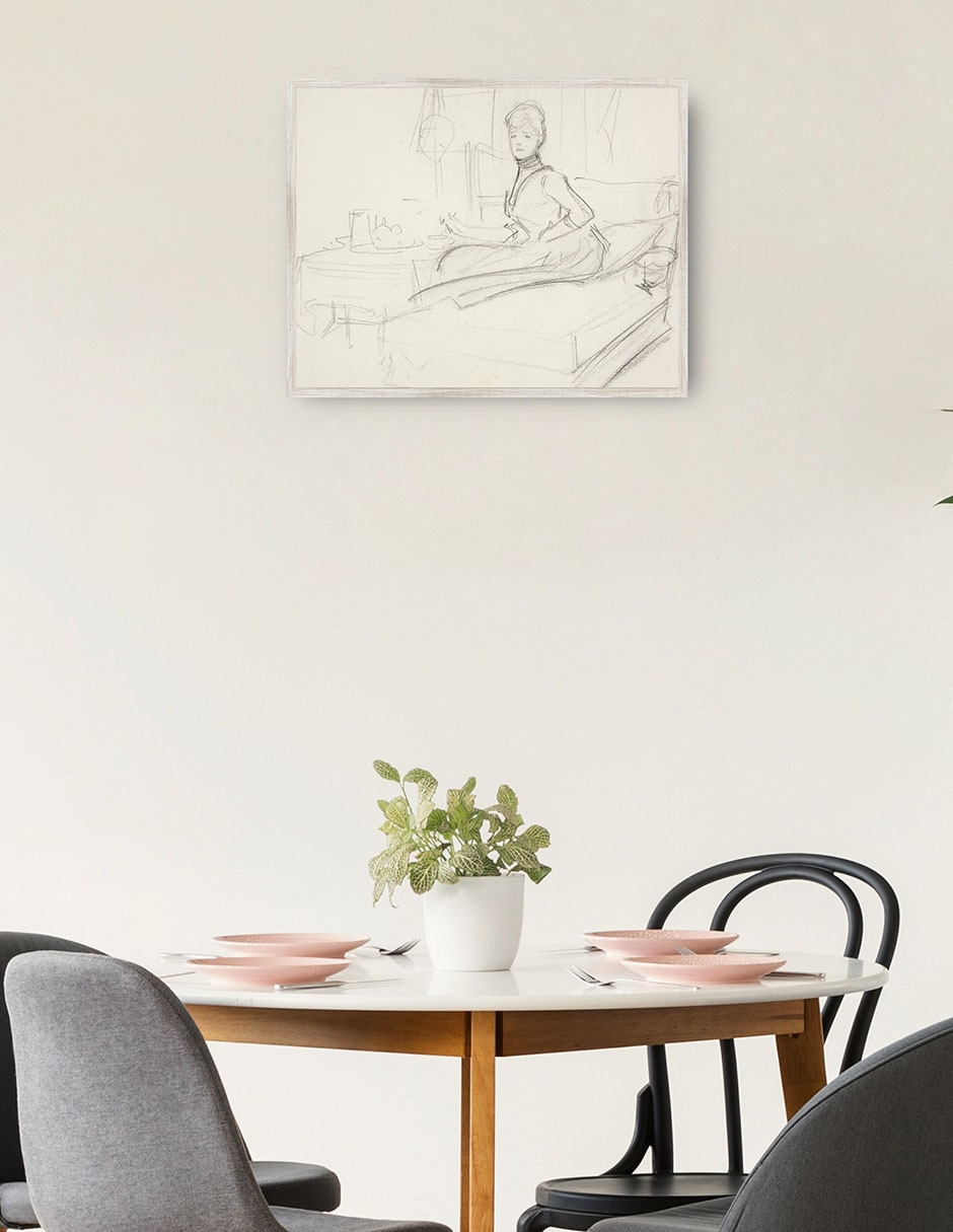 Cuadro decorativo Señora En La Mesa De Té técnica mixta Bocetos 2