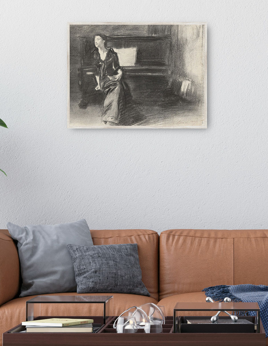 Cuadro decorativo Dama Al Piano técnica mixta Bocetos 2