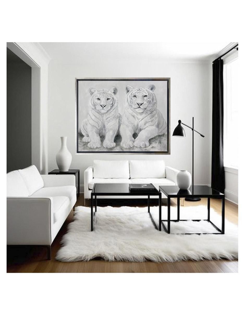 Pintura Pareja De Tigres Blancos técnica acrílico Animalart 3