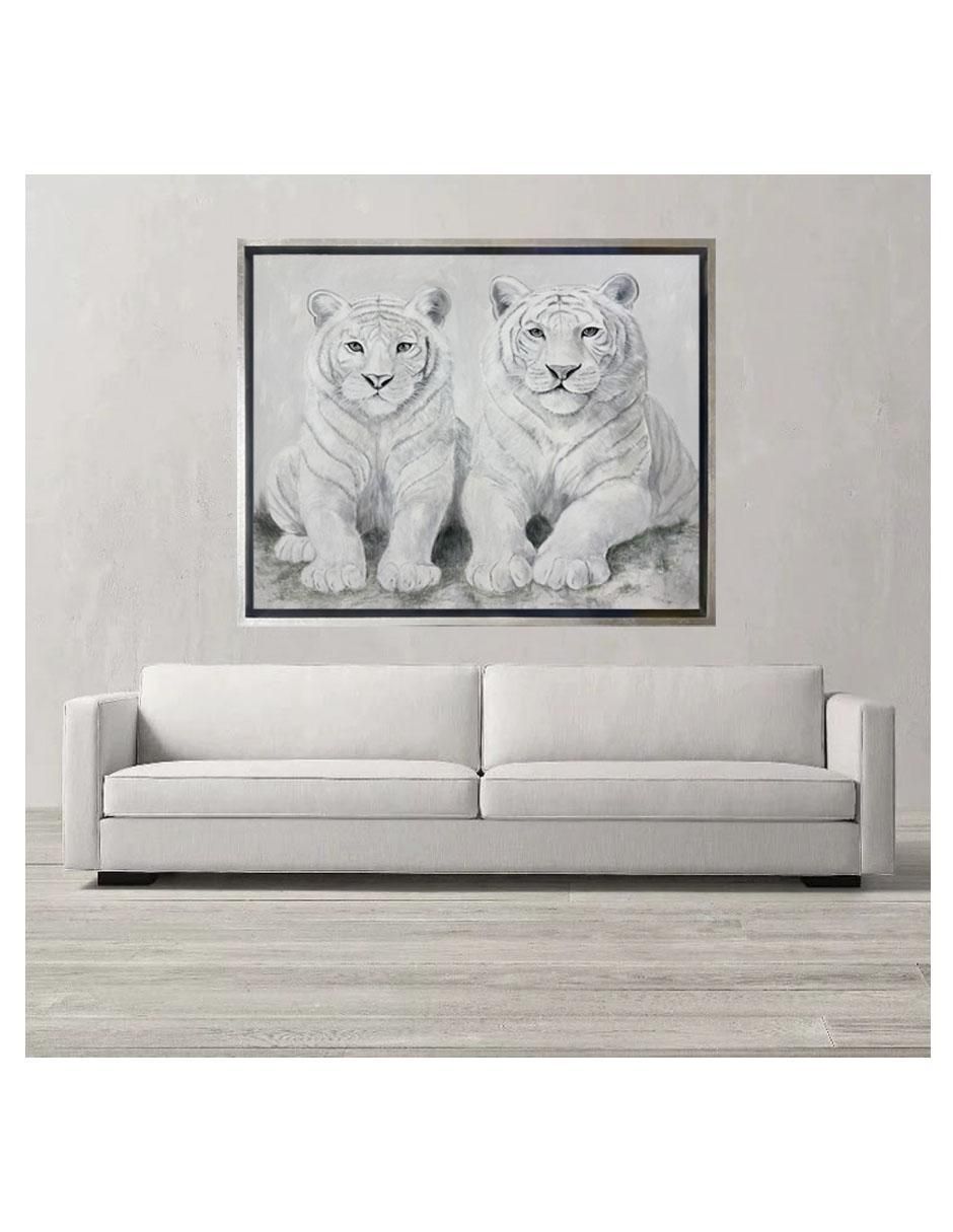 Pintura Pareja De Tigres Blancos técnica acrílico Animalart 4