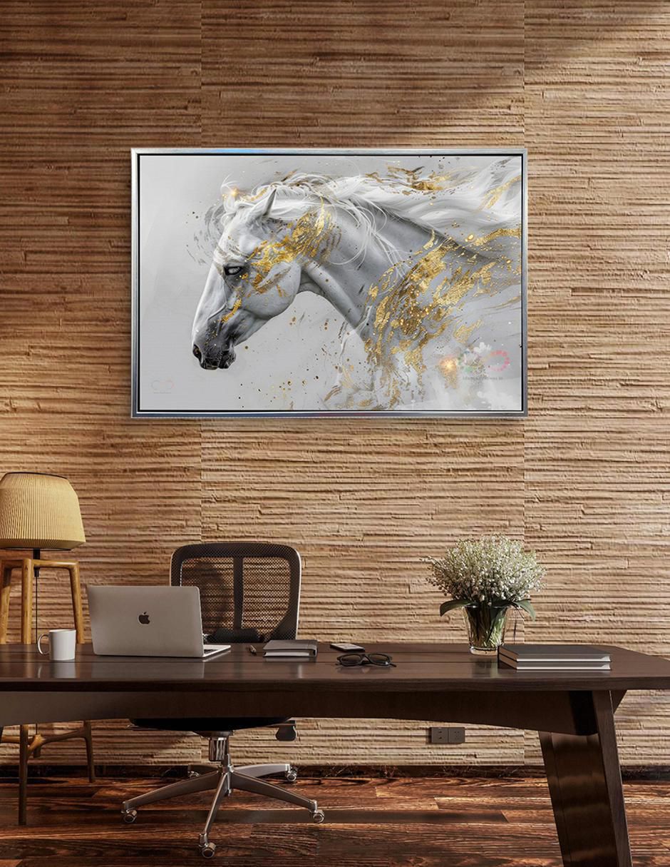 Pintura Caballo blanco técnica impresión al óleo 7