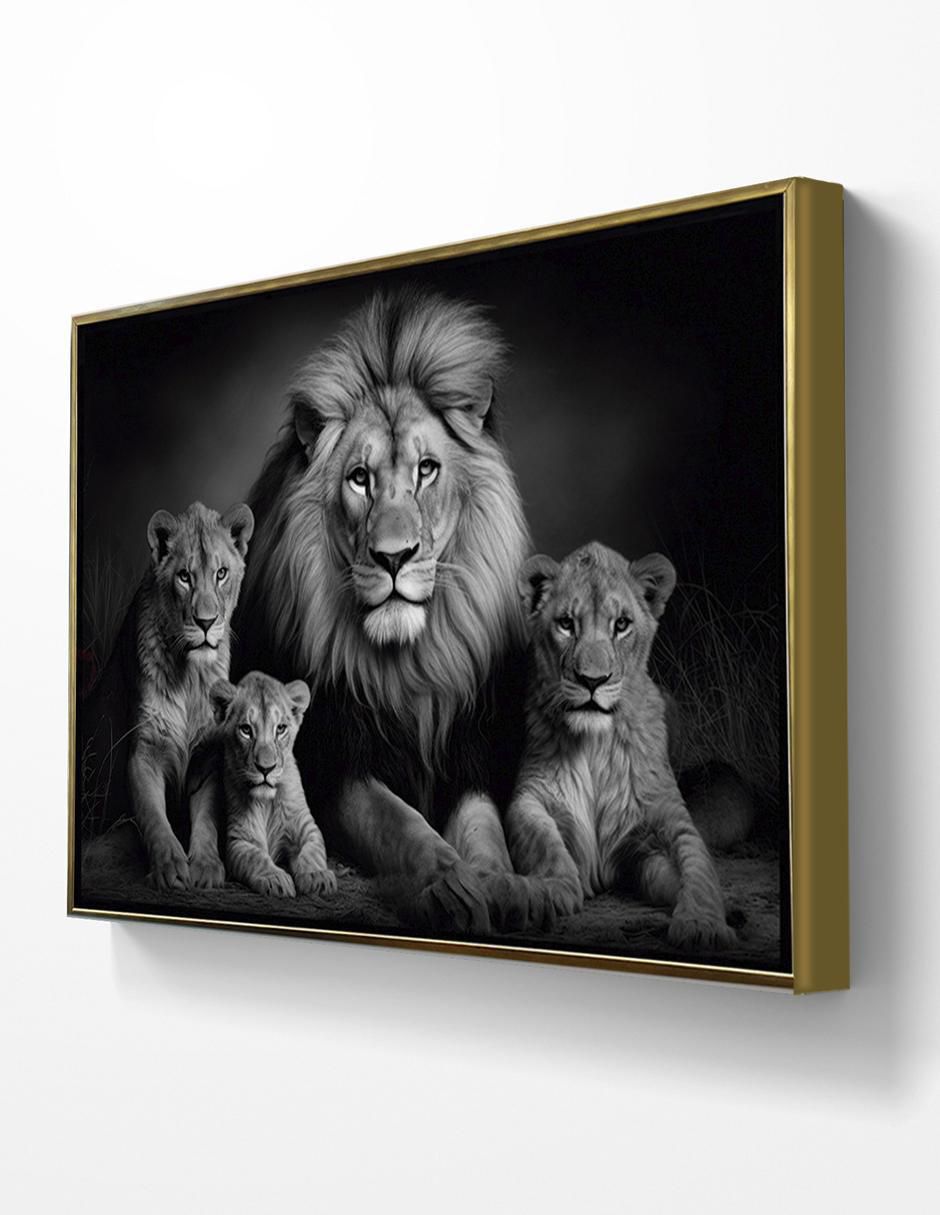 Pintura Rey Leon Blanco y Negro técnica Impresión Premium