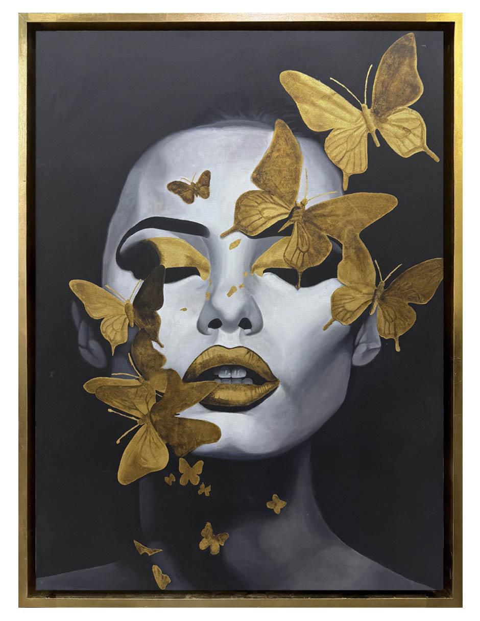 Pintura Metamorfosis Dorada técnica mixta Mariposas