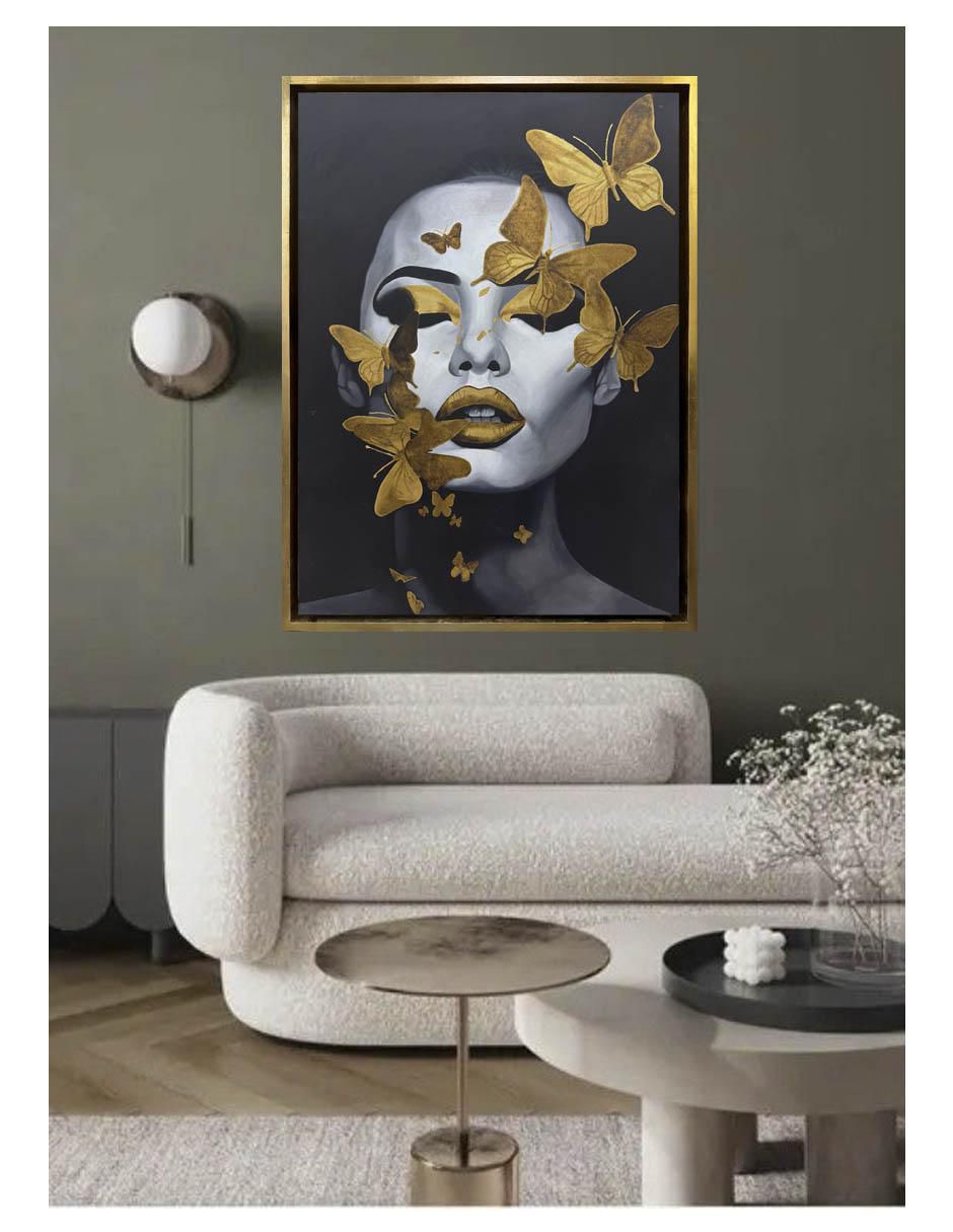 Pintura Metamorfosis Dorada técnica mixta Mariposas 2