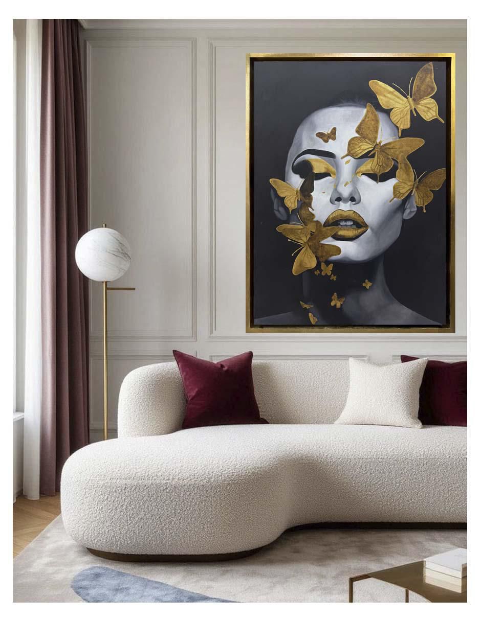 Pintura Metamorfosis Dorada técnica mixta Mariposas 3