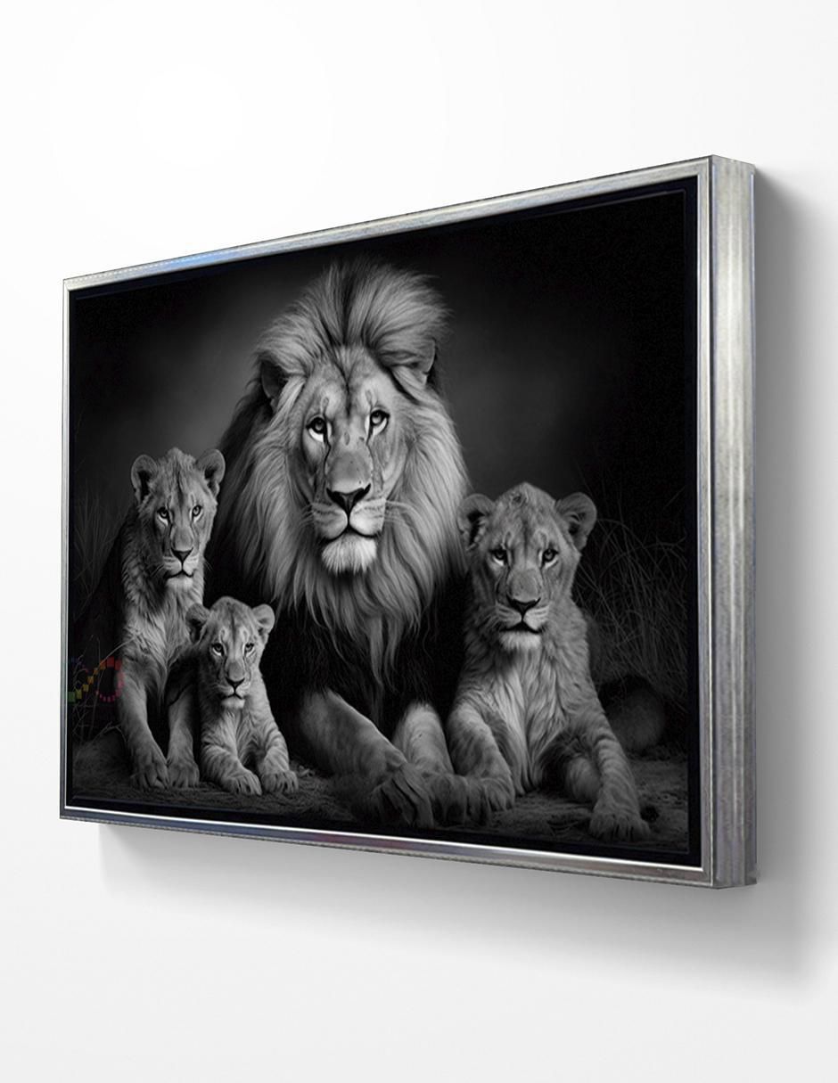 Pintura Familia Rey Leon Blanco y Negro técnica Impresión Premium
