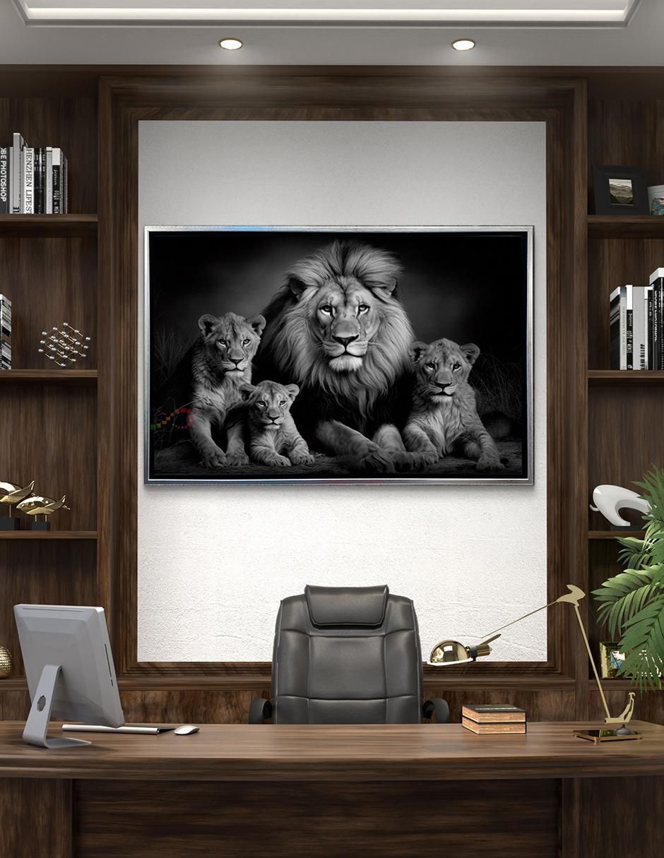 Pintura Familia Rey Leon Blanco y Negro técnica Impresión Premium 5
