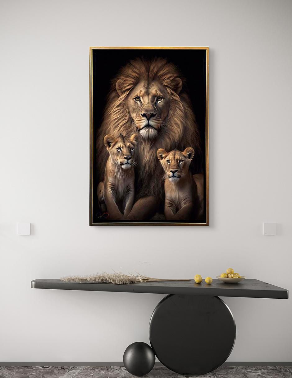 Pintura León y cachorros técnica impresión 2
