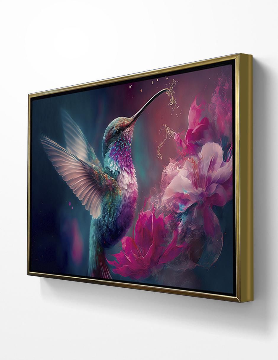 Pintura Colibrí Mágico con Flores técnica impresión Premium