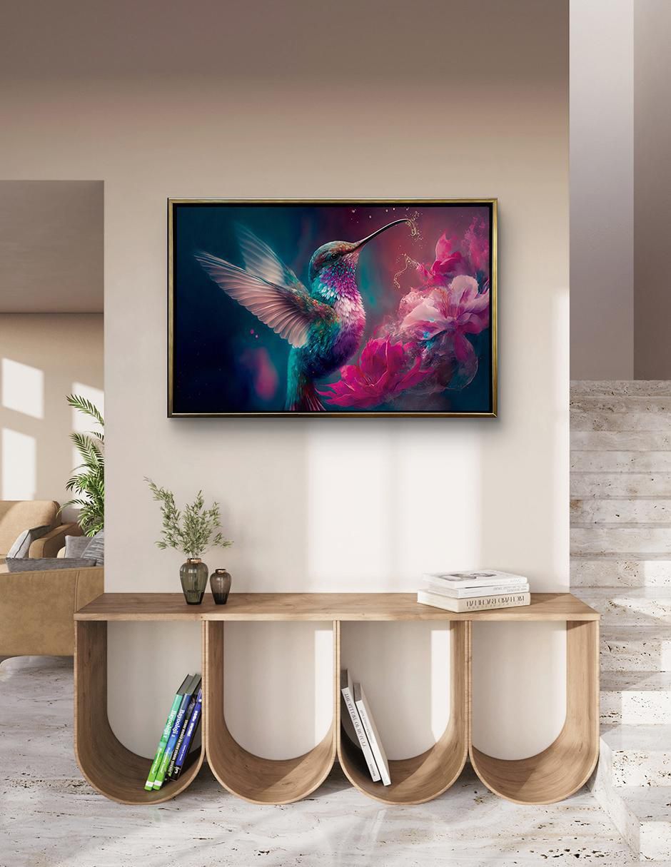 Pintura Colibrí Mágico con Flores técnica impresión Premium 4