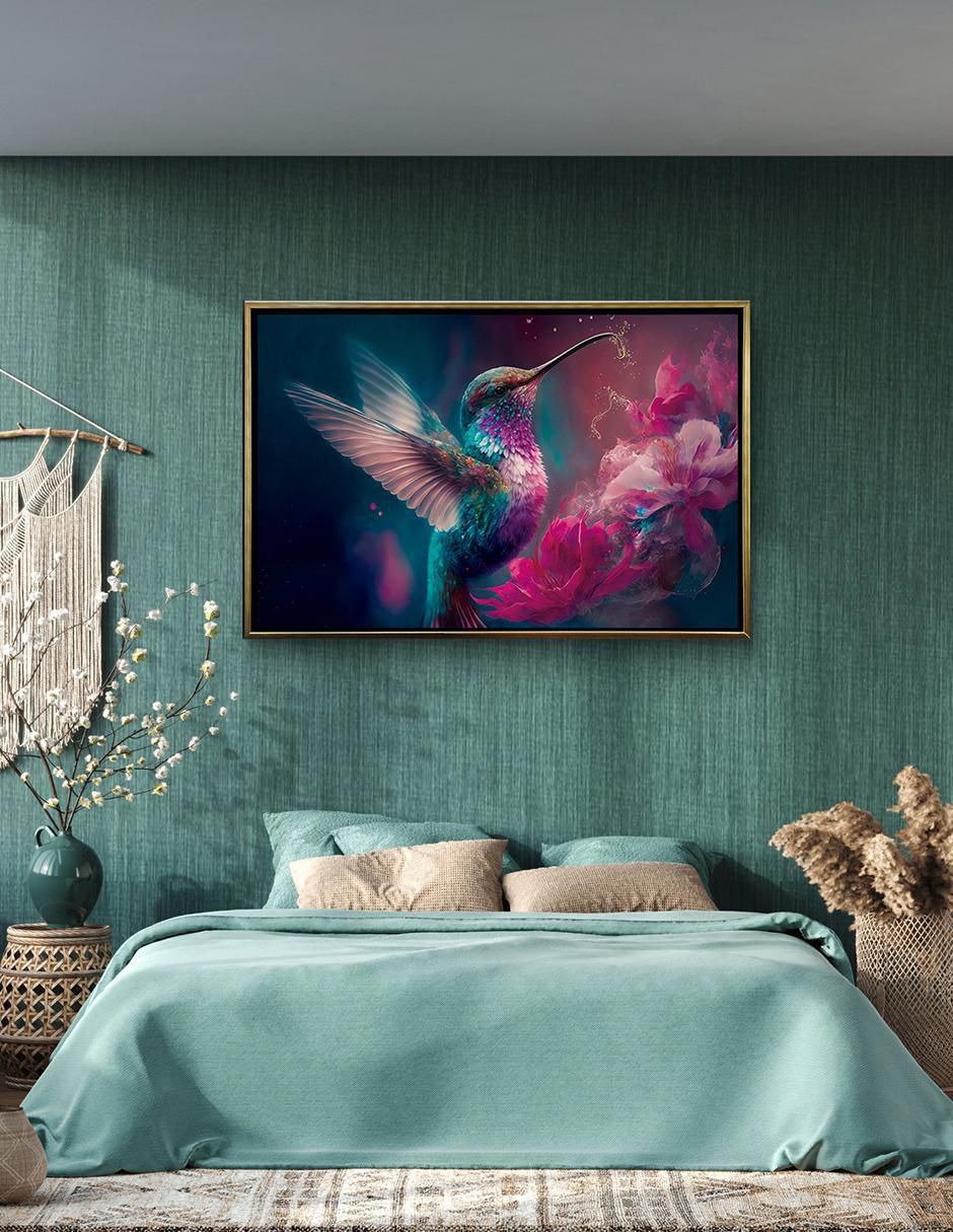 Pintura Colibrí Mágico con Flores técnica impresión Premium 5