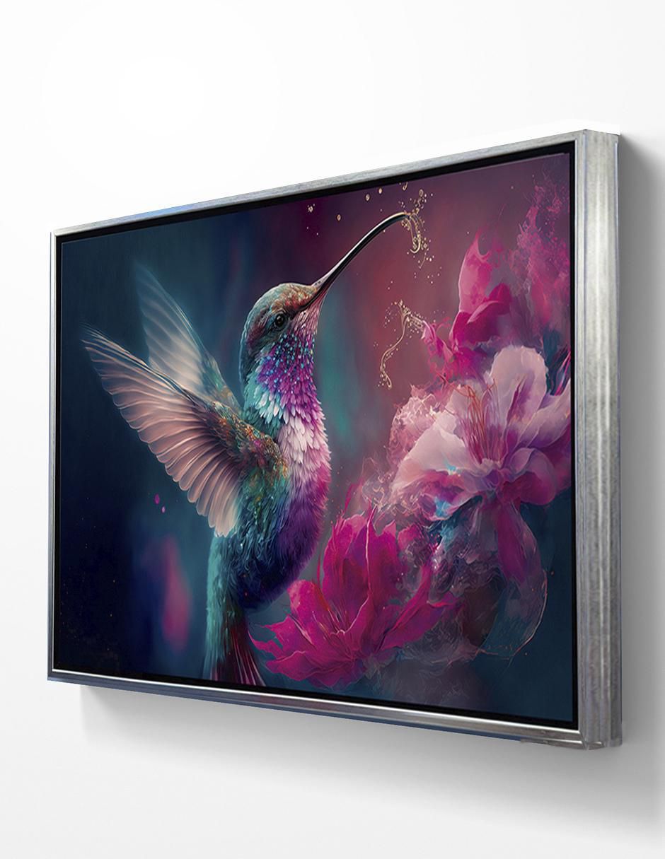 Pintura Colibrí Mágico con Flores técnica impresión Premium