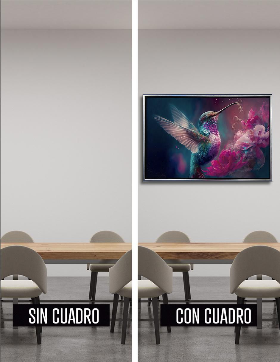 Pintura Colibrí Mágico con Flores técnica impresión Premium 2