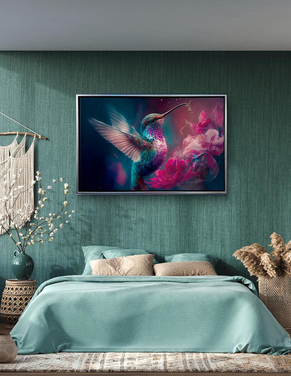 Pintura Colibrí Mágico con Flores técnica impresión Premium 4