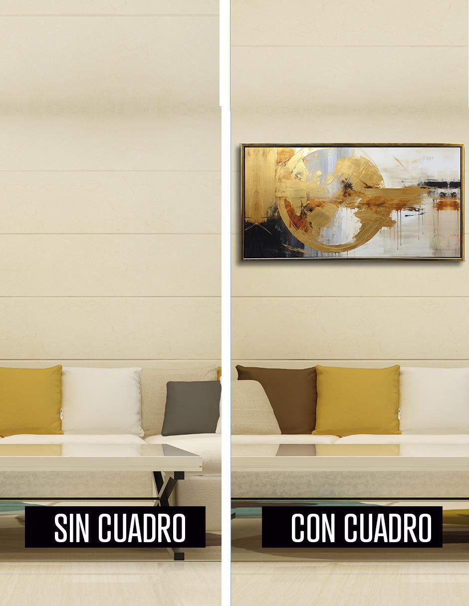 Pintura cuadro decorativo con marco Oro Circulo Abstracto detalle polvo oro técnica impresión con óleo Premium 4