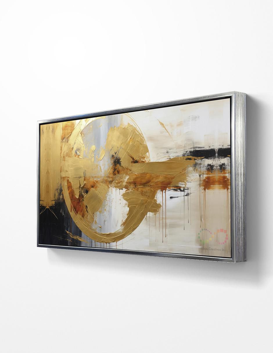 Pintura cuadro decorativo Circulo Abstracto detalle polvo oro técnica impresión con óleo Premium