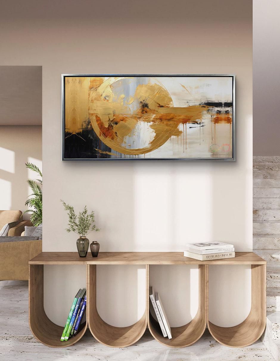 Pintura cuadro decorativo Circulo Abstracto detalle polvo oro técnica impresión con óleo Premium 2