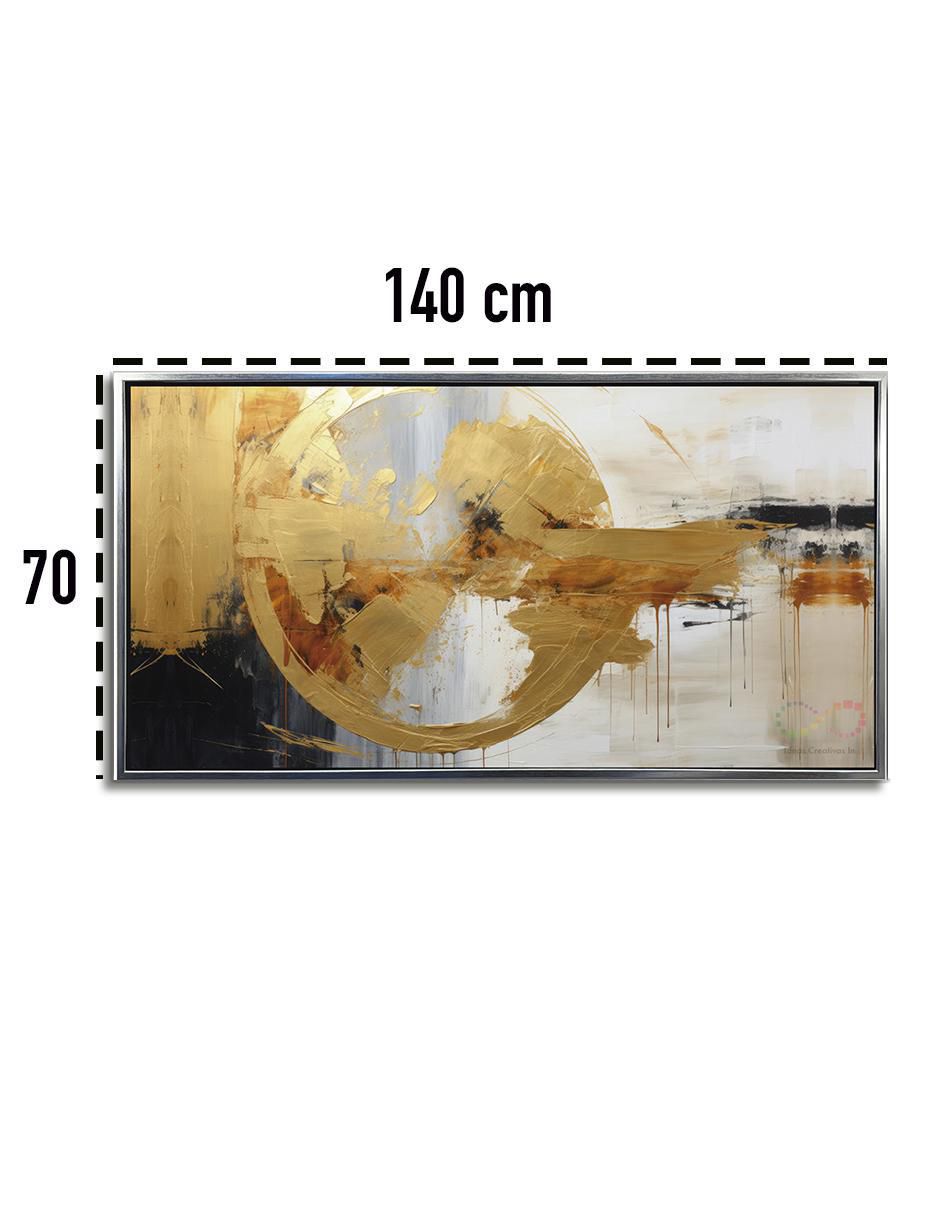 Pintura cuadro decorativo Circulo Abstracto detalle polvo oro técnica impresión con óleo Premium 8