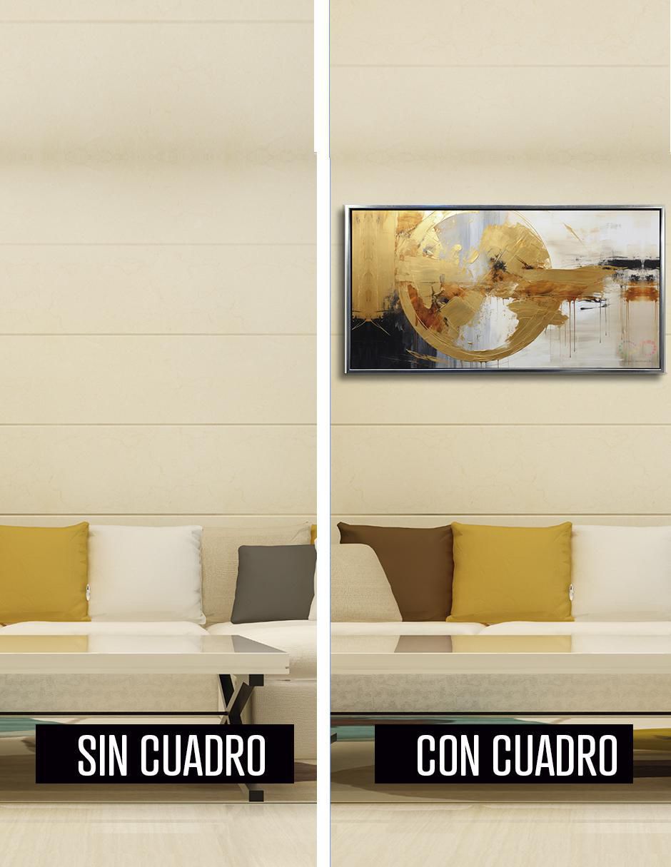 Pintura cuadro decorativo Circulo Abstracto detalle polvo oro técnica impresión con óleo Premium 4