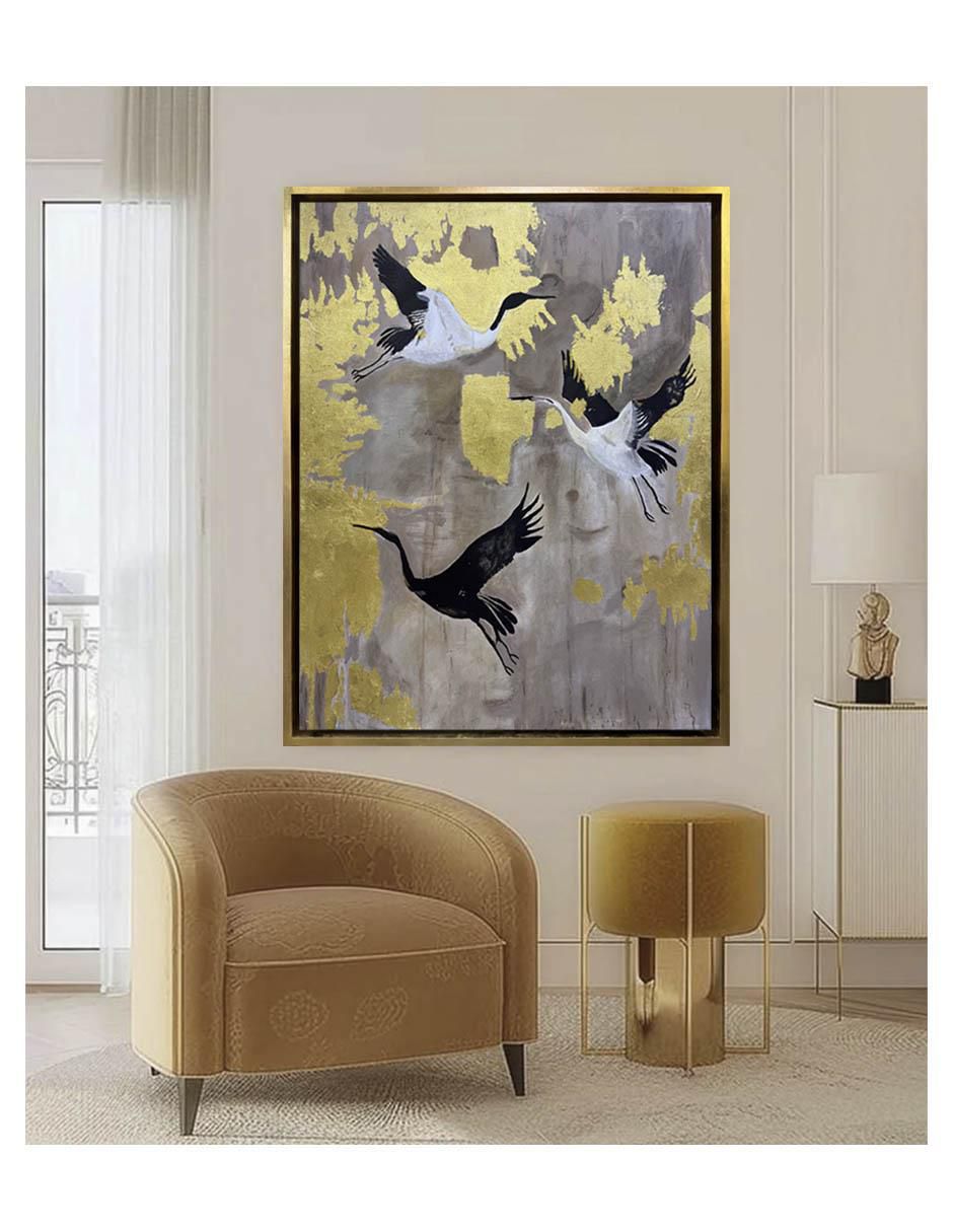 Pintura Sinfonía al viento técnica mixta Aves 4