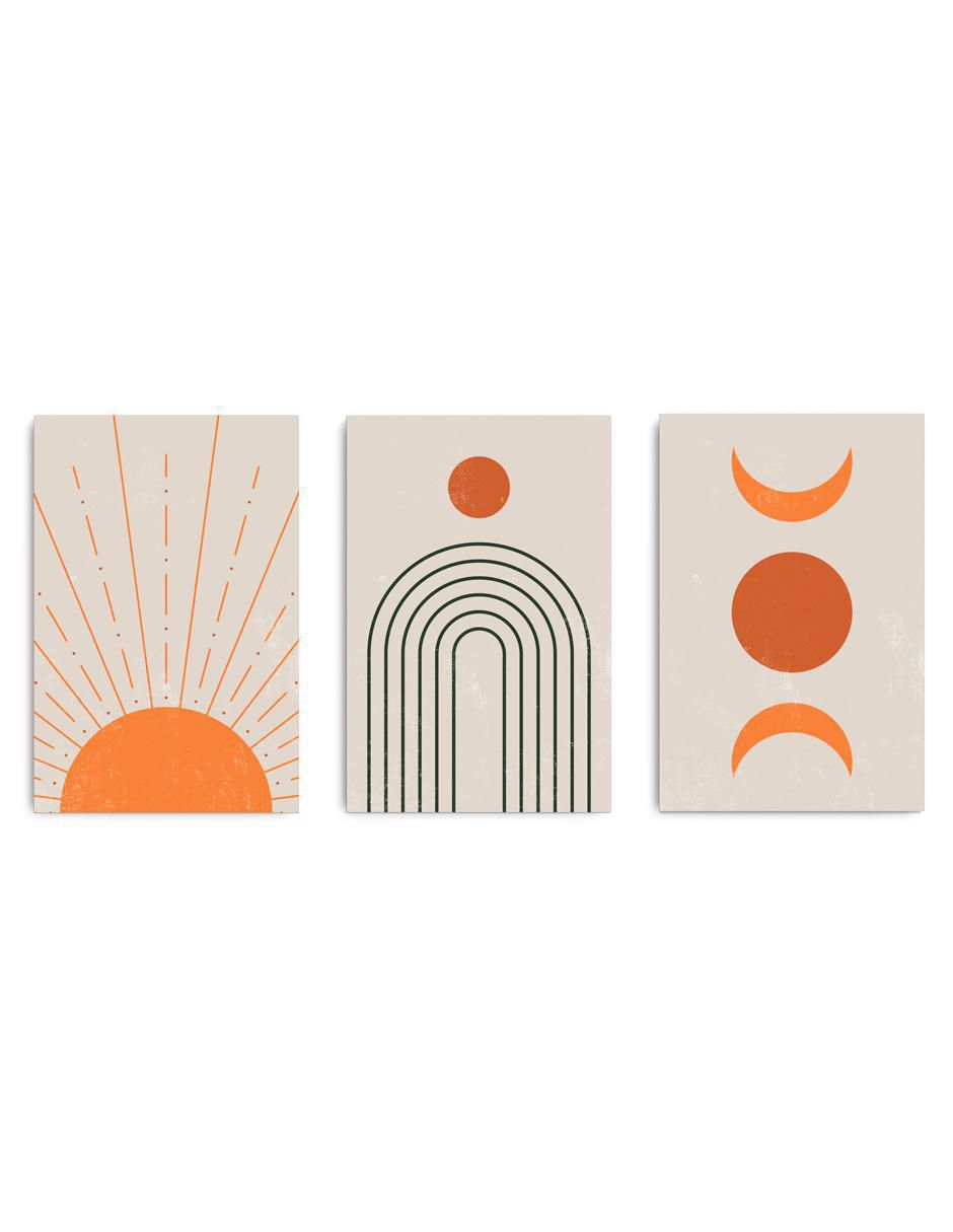 Cuadro decorativo Set de formas de Amanecer minimalistas con Barniz a registro