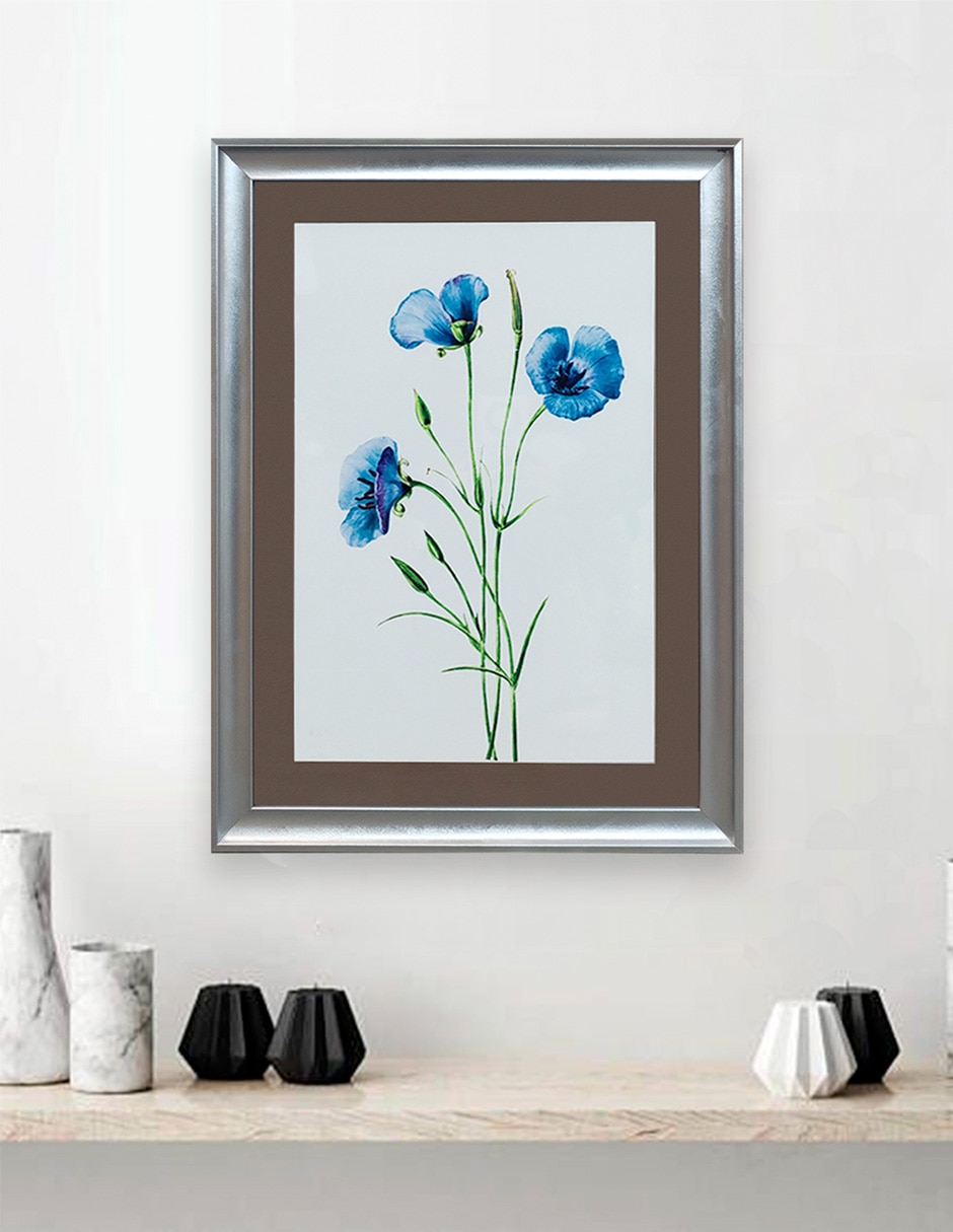 Litografía Flores azul técnica impresión 3