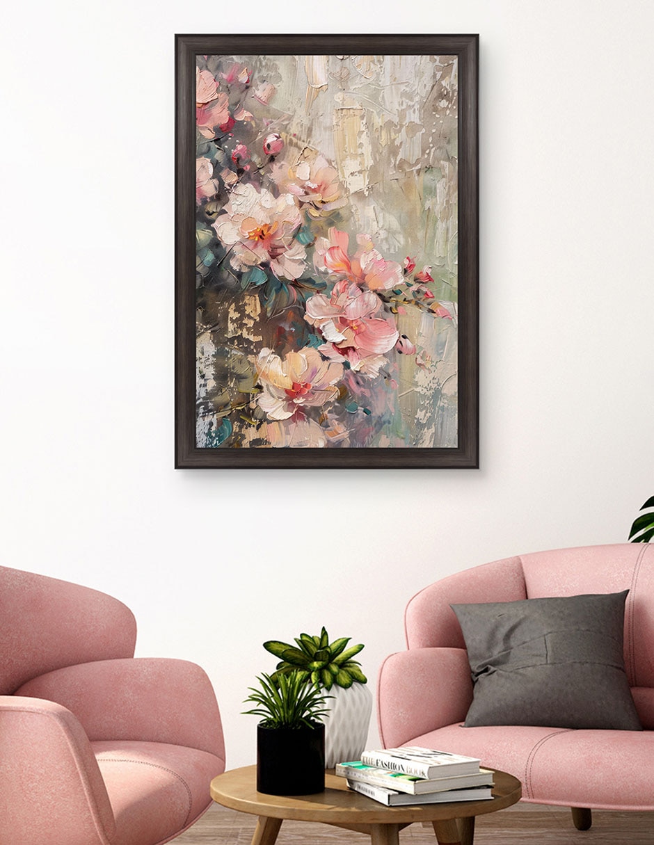Cuadro decorativo Flores Ruborizadas técnica mixta 3