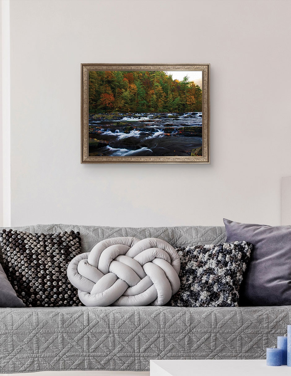 Cuadro decorativo enmarcado- otoño en el río tellico de andy crawford técnica mixta 5