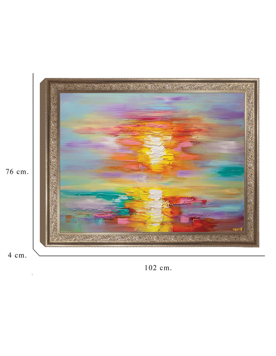 Cuadro decorativo enmarcado- amanecer abstracto de osnat tzadok técnica mixta 8