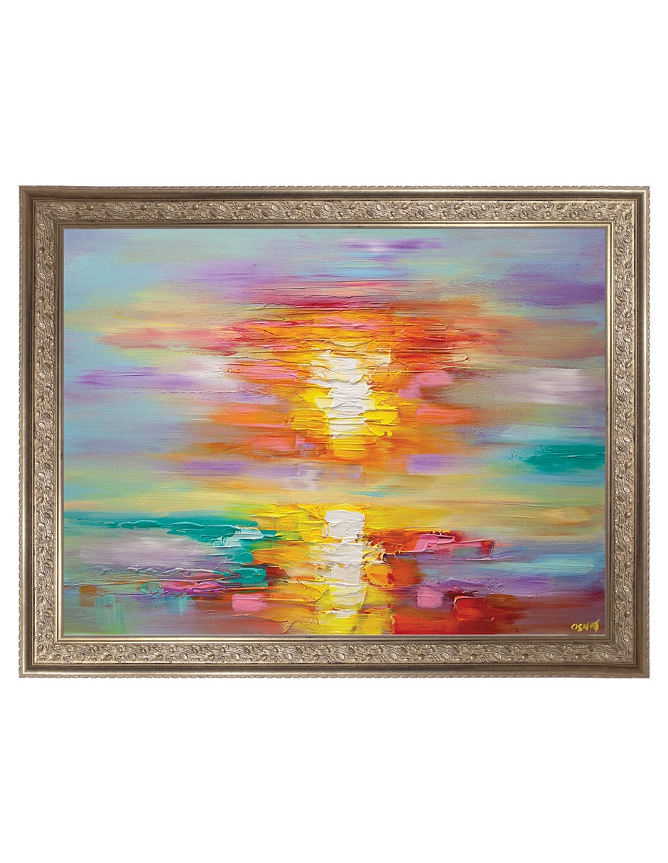 Cuadro decorativo enmarcado- amanecer abstracto de osnat tzadok técnica mixta