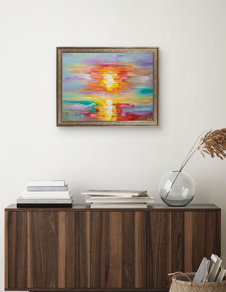 Cuadro decorativo enmarcado- amanecer abstracto de osnat tzadok técnica mixta 4