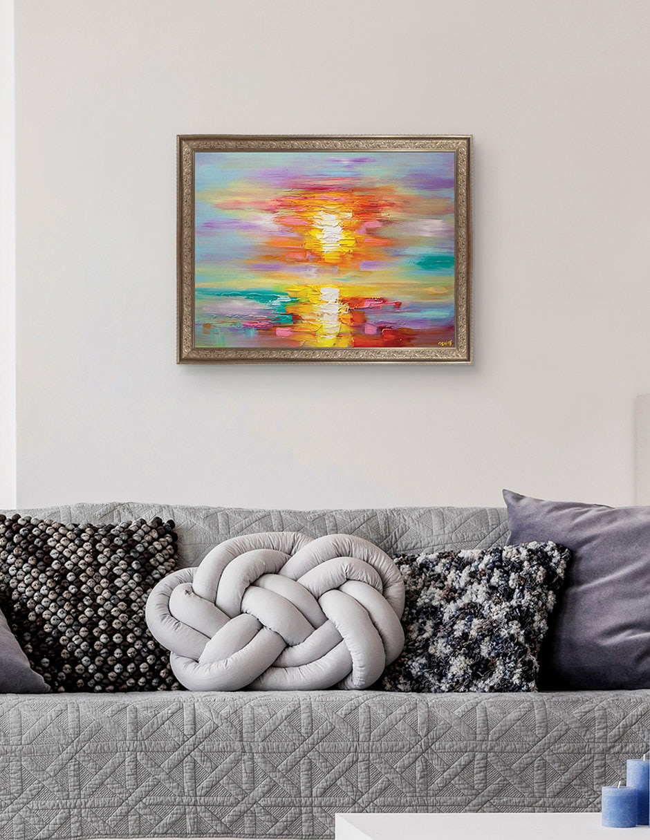 Cuadro decorativo enmarcado- amanecer abstracto de osnat tzadok técnica mixta 5