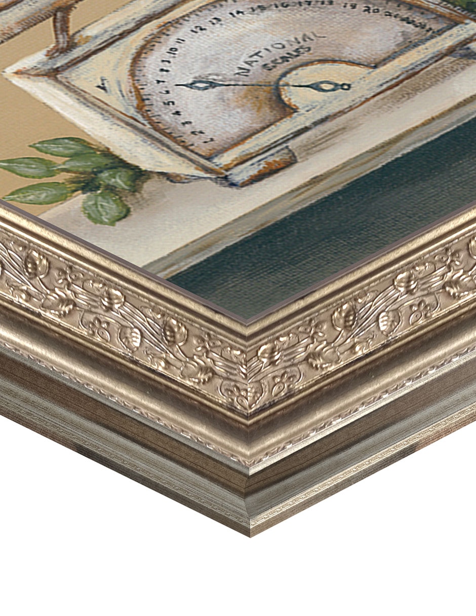 Cuadro decorativo enmarcado- cocina de granja con jardín de pam britton técnica mixta 2