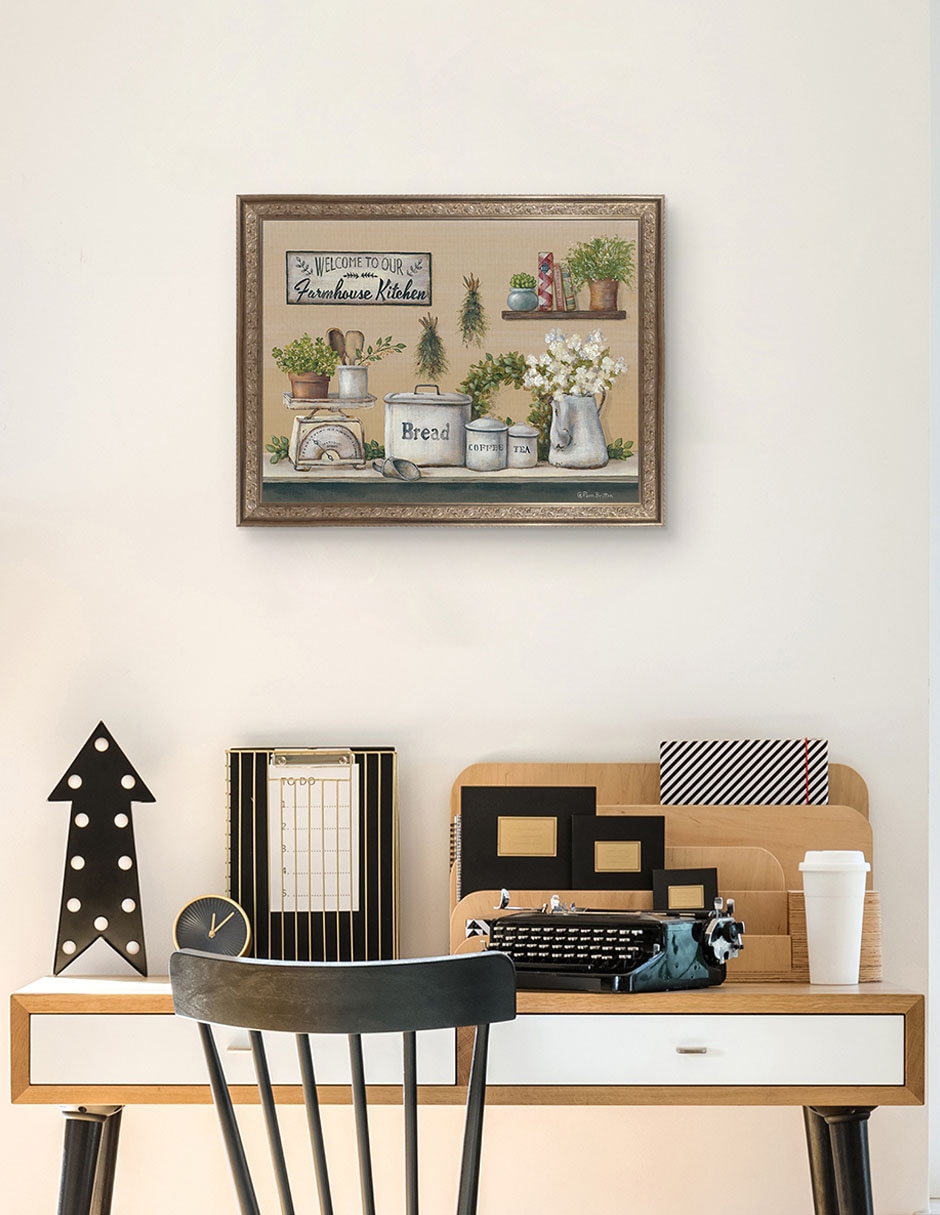Cuadro decorativo enmarcado- cocina de granja con jardín de pam britton técnica mixta 3